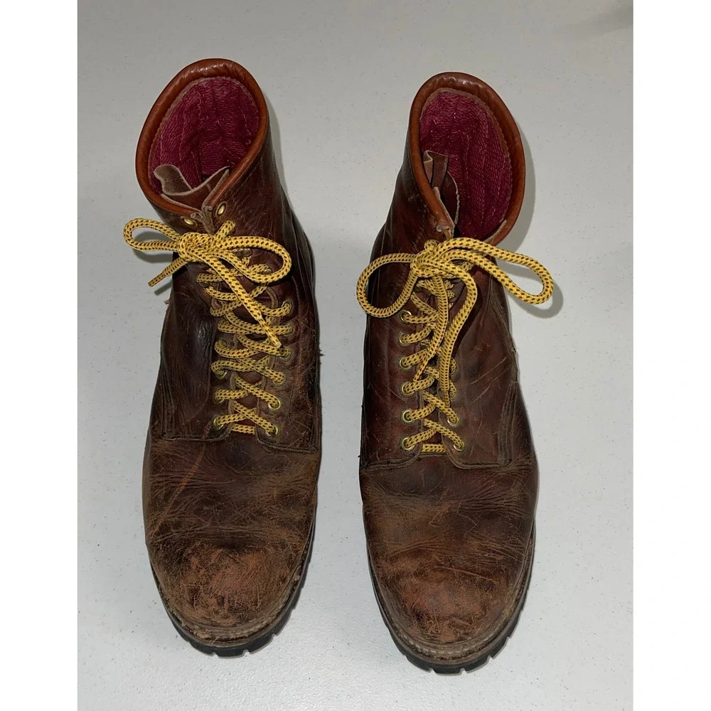 Vtg Red Wing Logger Boots size 14 Brown Leather Work Vibram Lug Sole Made in USA